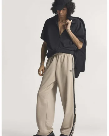 Pantaloni sport lejeri cu talie elastica, Negru/Bej inchis