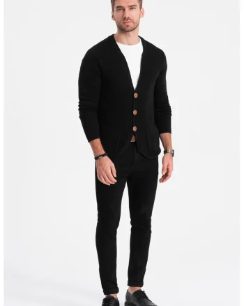 Cardigan cu decolteu in V si buzunare, Negru