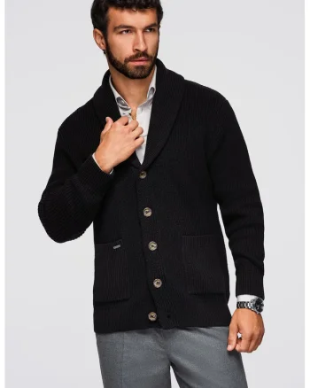 Cardigan tricotat cu buzunare cu fermoar, Negru