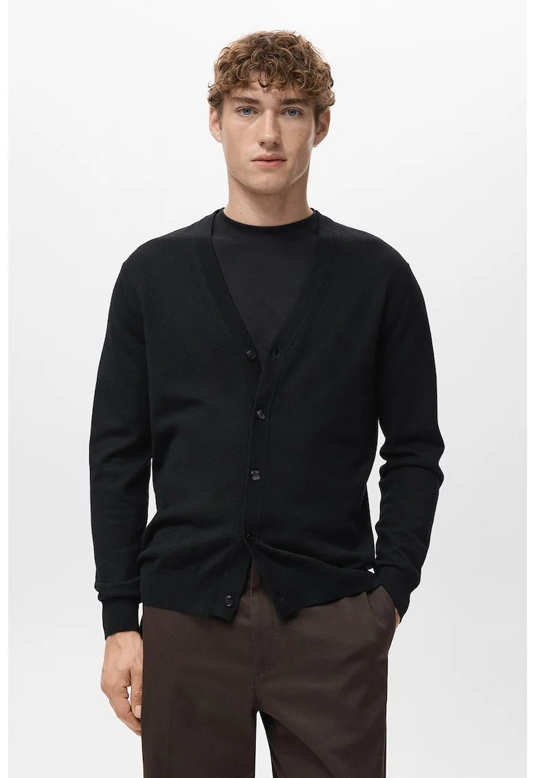 Cardigan din lana cu nasturi, Negru