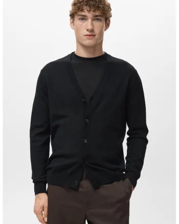 Cardigan din lana cu nasturi, Negru