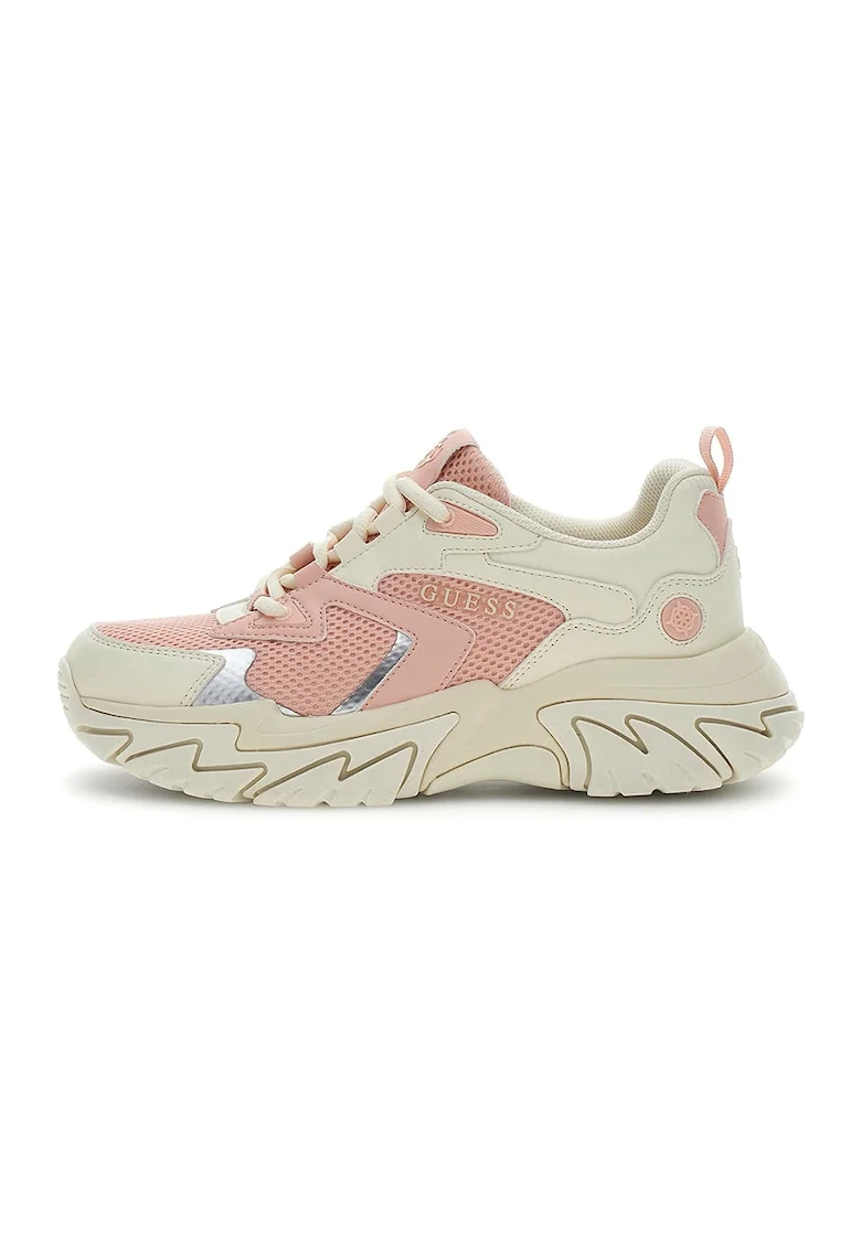 Pantofi sport low-cut cu talpa wedge, Roz somon/Crem