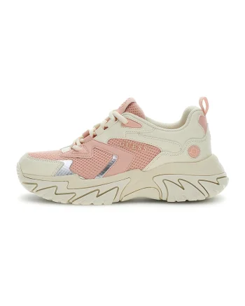Pantofi sport low-cut cu talpa wedge, Roz somon/Crem
