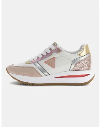 Pantofi sport cu talpa wedge si detaliu stralucitor, Alb/Roz prafuit