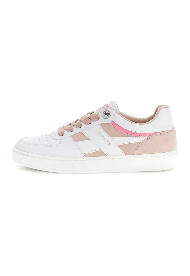 Pantofi sport low-cut din piele ecologica, Alb/Roz prafuit