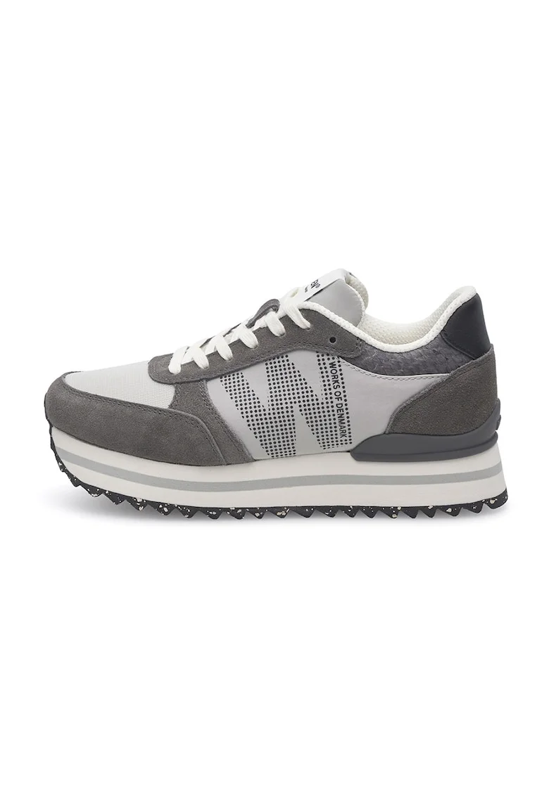 Pantofi sport wedge cu garnituri de piele intoarsa, Gri deschis/Gri cenusiu/Alb murdar