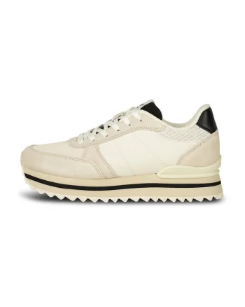 Pantofi sport wedge cu garnituri de piele intoarsa, Maro taupe deschis/Crem