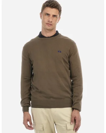 Pulover slim fit din amestec de lana, Maro inchis