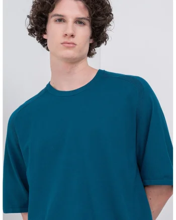 Tricou supradimensionat tricotat fin, Albastru
