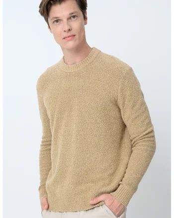 Pulover relaxed fit cu decolteu la baza gatului, Maro camel