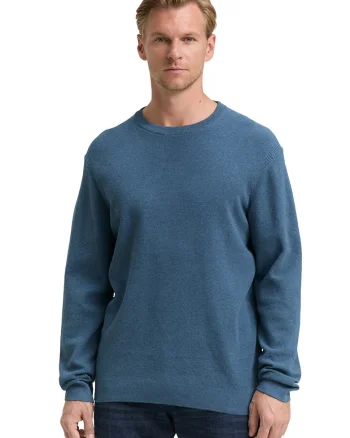 Pulover slim-fit din amestec de bumbac organic, Albastru inchis