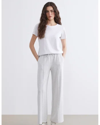 Pantaloni din amestec de modal cu snur in talie, Gri deschis melange