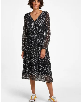 Rochie midi din sifon, Alb/Negru/Transparent