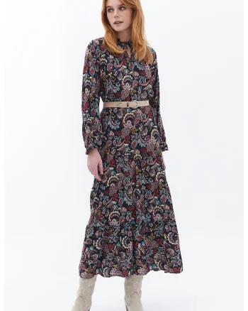 Rochie midi cu imprimeu floral, Rosu/Galben/Bleumarin