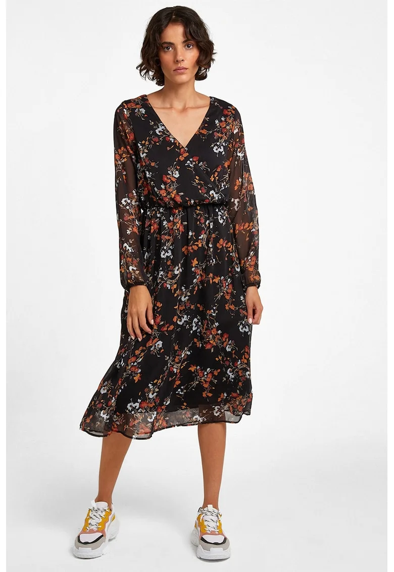 Rochie midi din sifon, Negru/Portocaliu/Albastru deschis