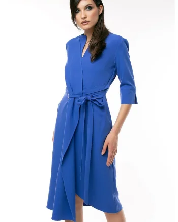 Rochie midi cu model petrecut, Albastru royal