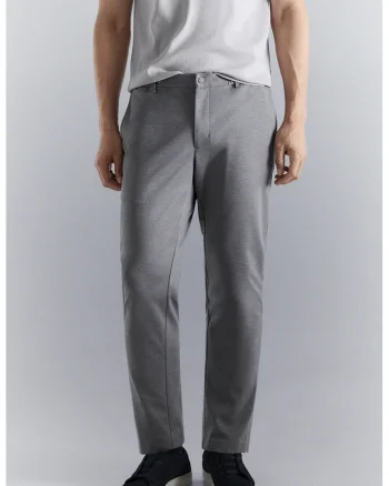 Pantaloni slim fit din amestec de lana, Gri deschis melange