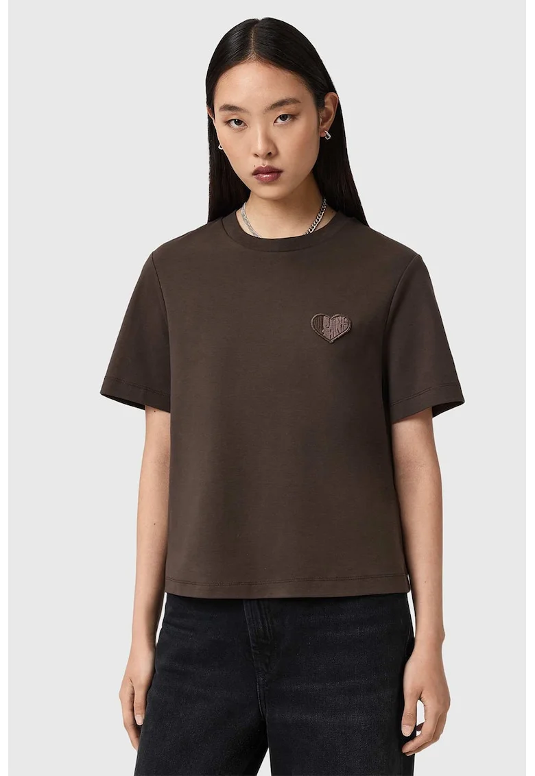 Tricou lejer cu decolteu la baza gatului Lover Lisa, Maro inchis