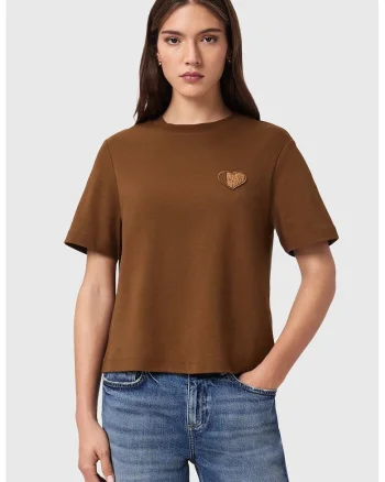 Tricou lejer cu decolteu la baza gatului Lover Lisa, Caramel