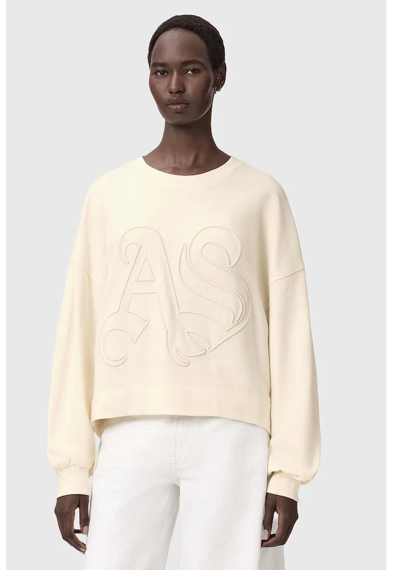 Bluza de trening supradimensionata cu logo brodat Lila, Crem