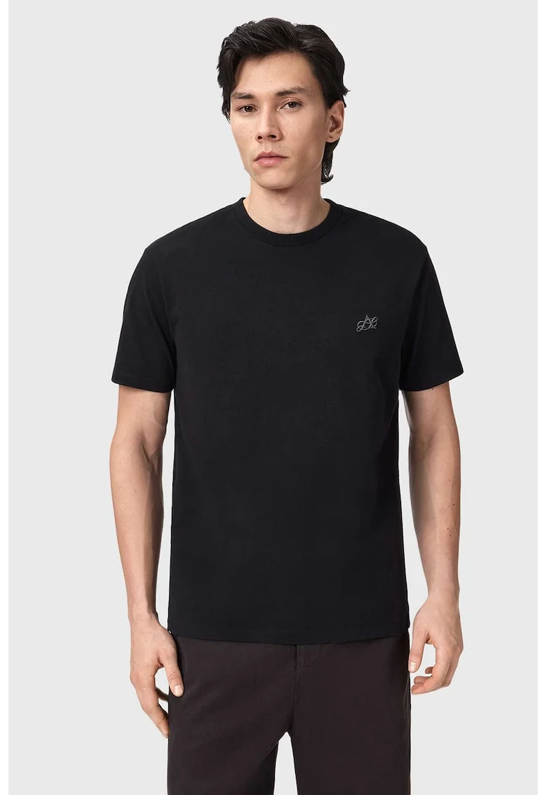 Tricou de bumbac cu decolteu la baza gatului, Negru