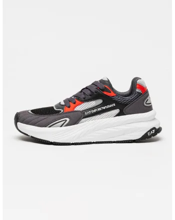 Pantofi sport low-cut cu insertii din plasa si model unisex, Rosu/Negru/Gri antracit