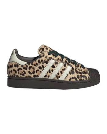 Pantofi sport Superstar II din piele cu par scurt si model animal print, Alb/Maro/Bej