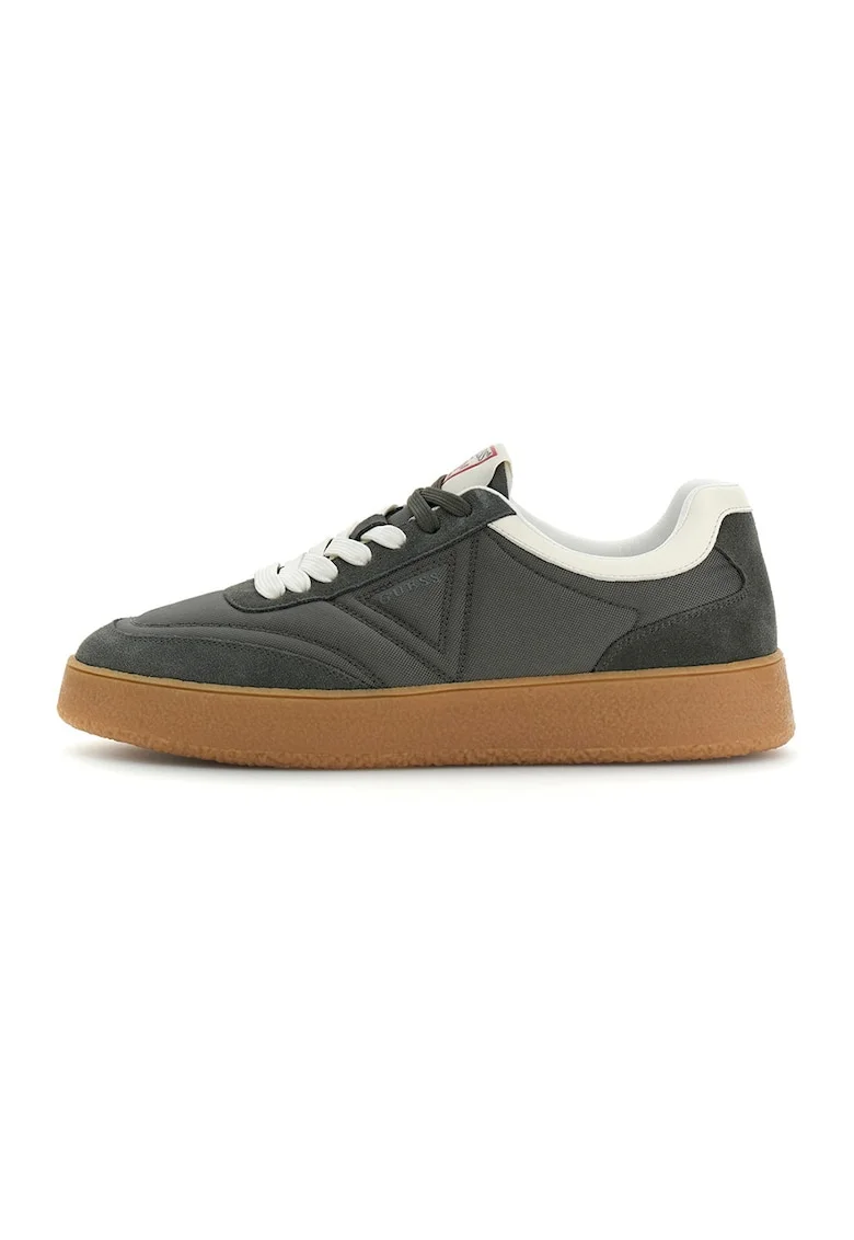 Pantofi sport low-cut cu garnituri din piele intoarsa, Gri inchis