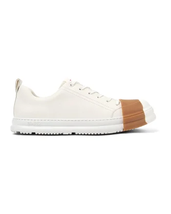 Pantofi sport low-cut de piele, Alb/Maro camel