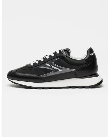Pantofi sport low-cut din piele cu insertii din material textil, Negru/Transparent