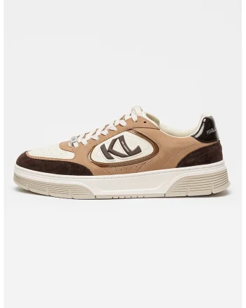 Pantofi sport low-cut din piele si piele intoarsa, Maro camel/Crem
