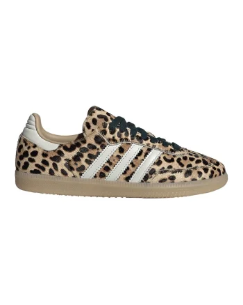 Pantofi sport din piele cu par scurt si model leopard Samba, Maro inchis/Bej/Alb murdar