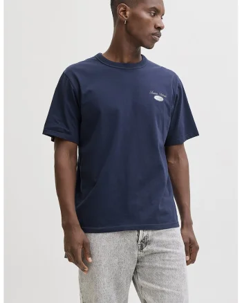 Tricou cu imprimeu text pe partea din spate, Bleumarin
