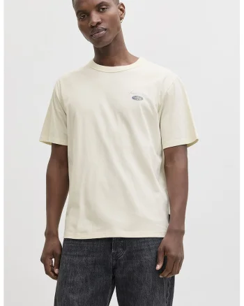 Tricou cu imprimeu text pe partea din spate, Crem