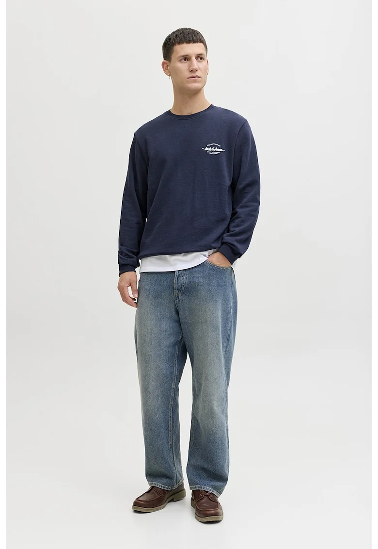 Bluza de trening din amestec de bumbac organic cu logo discret, Bleumarin