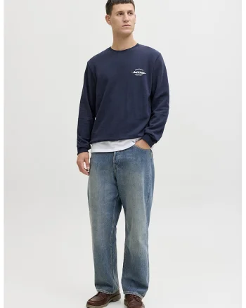 Bluza de trening din amestec de bumbac organic cu logo discret, Bleumarin
