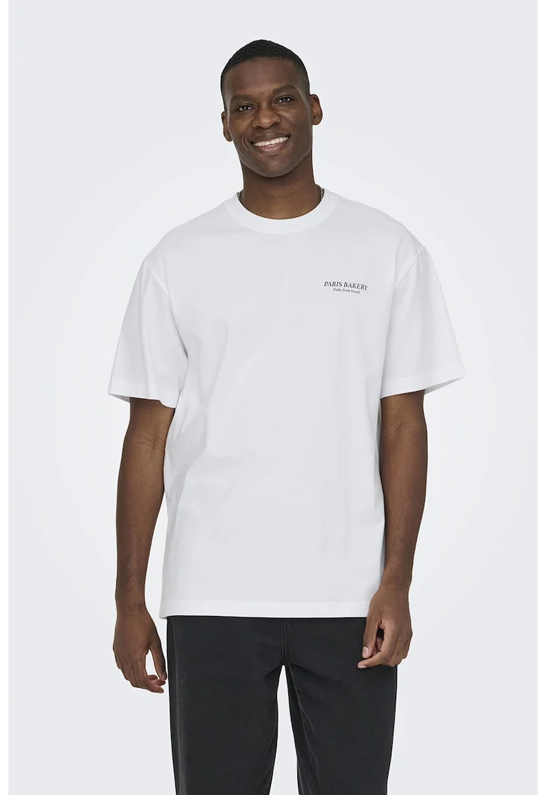 Tricou relaxed fit de bumbac organic cu imprimeu, Portocaliu/Alb optic