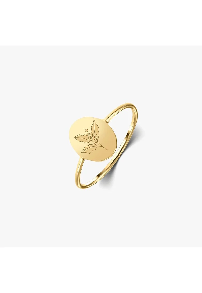Inel din argint Birth Flower Golden - December Holly