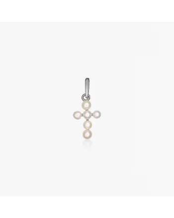 Pandantiv din aur alb Pearl Cross - Perle Naturale