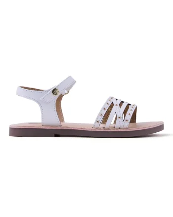 Sandale din piele decorate cu tinte, Alb
