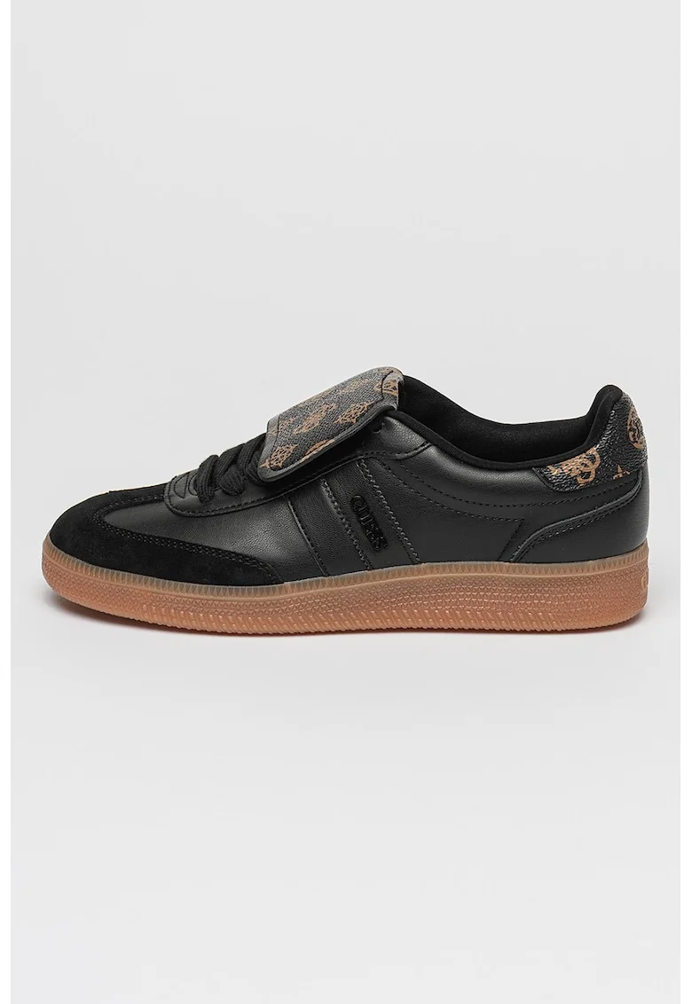 Pantofi sport cu model logo si garnituri de piele intoarsa, Maro inchis/Negru stins