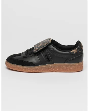 Pantofi sport cu model logo si garnituri de piele intoarsa, Maro inchis/Negru stins
