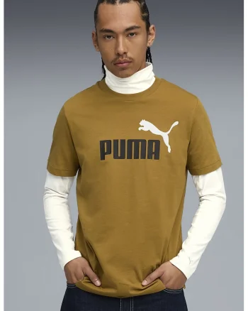 Tricou cu decolteu la baza gatului si imprimeu logo Essentials 2, Galben inchis