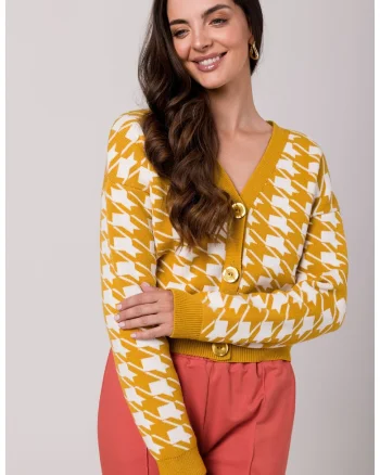 Cardigan scurt pentru femei,  BK104, Miere, cu nasturi, Galben