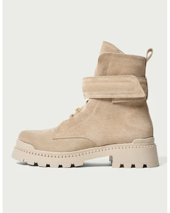 Ghete din piele intoarsa cu bareta pentru glezna, Maro camel