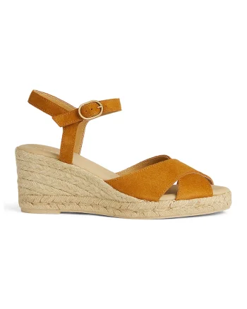 Sandale-espadrile de piele intoarsa cu talpa wedge Gelsa, Galben inchis