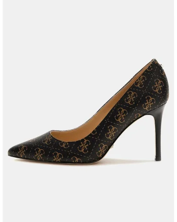 Pantofi cu varf ascutit si model logo Rica, Maro inchis/Maro deschis