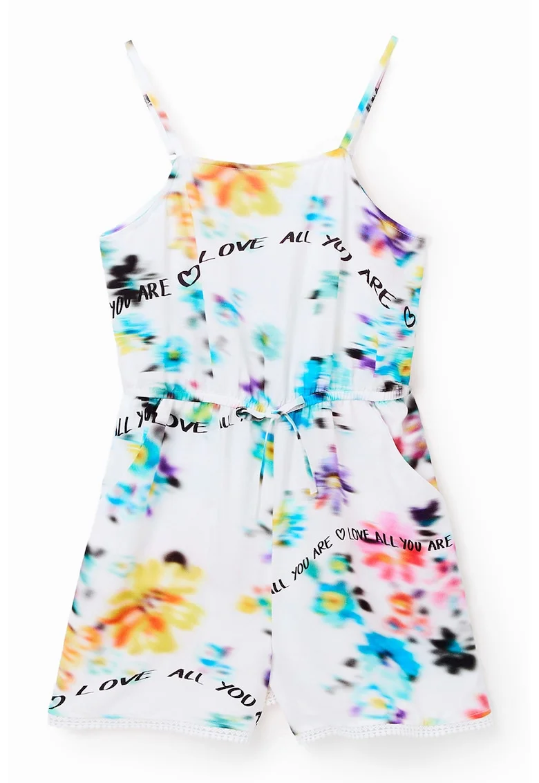 Salopeta scurta cu imprimeu, Alb/Multicolor