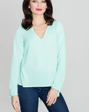 Bluza dama,  maneci lungi, decolteu mic, poliester, Verde