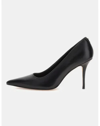 Pantofi de piele cu toc stiletto si aplicatie monograma discreta, Negru
